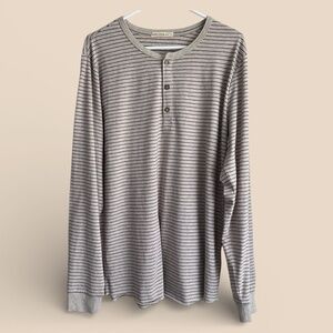 Marine Layer MENS Tan Striped Cotton Blend Henley Tee Size L